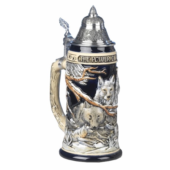 German Beer Stein the power of the Wolf Pack Relief Stein 0.75 liter tankard, beer mug KI 955 0,75L
