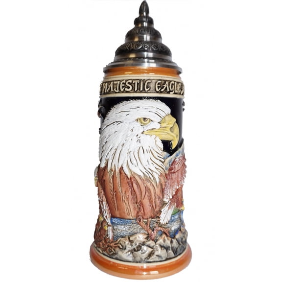 German Beer Stein wildlife wilderness , Eagle 0.75 liter tankard, beer mug