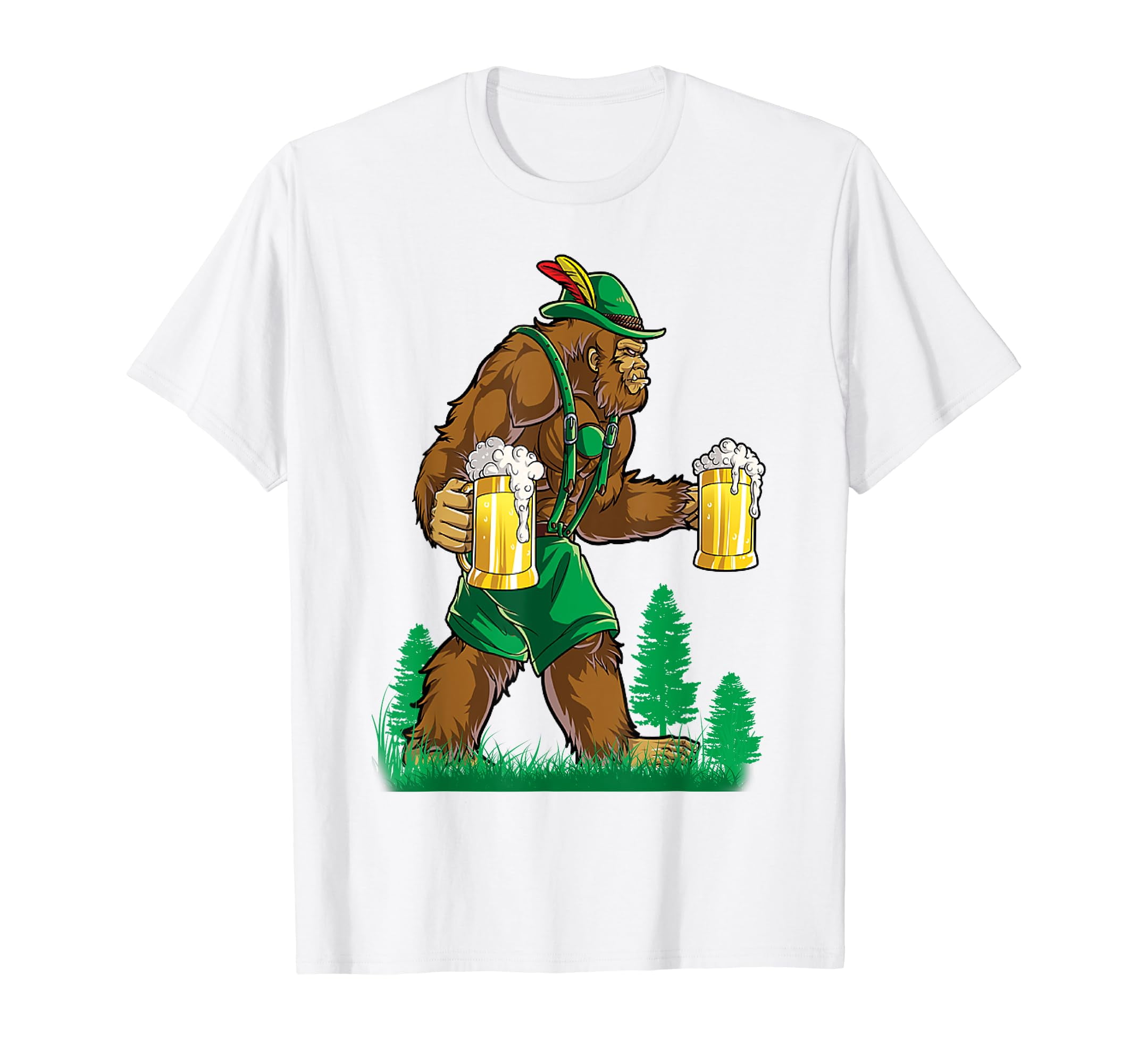 German Bigfoot Sasquatch Lederhose Funny Oktoberfest Costume Vintage Men TShirt