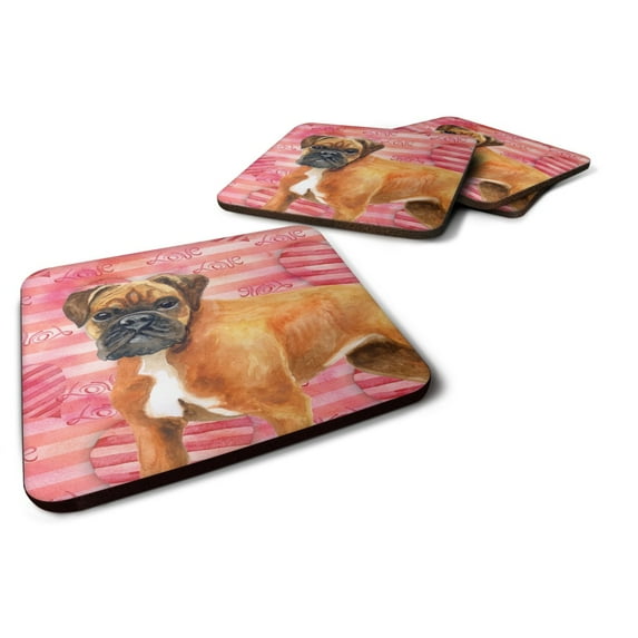 German Boxer Love Foam Coaster Set of 4 Red