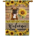 thumbnail image 1 of German Boxer Sunflower House Flag Dog Welcome Spring Summer Wooden Print Flag Banner Outside Yard Decor 28X40 Inch Double Side Style 1, 1 of 6