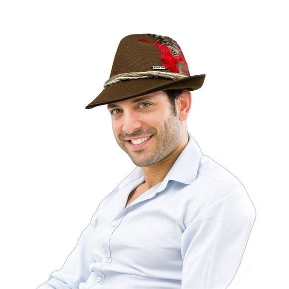 German Brown Fedora Oktoberfest Felt Hat with Feather