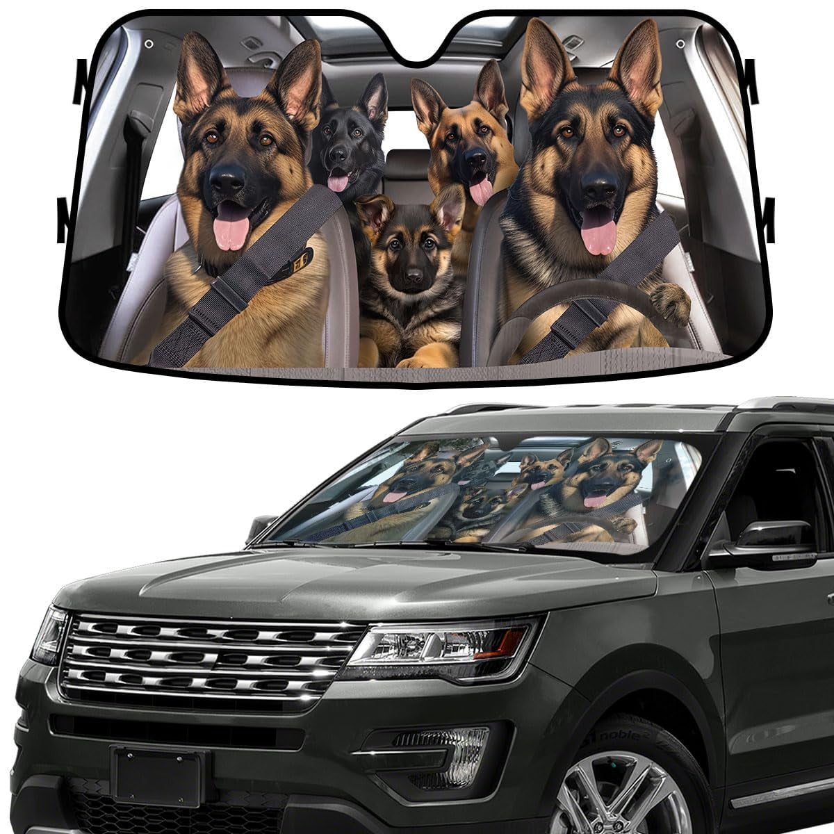 German CM31 Shepherd Dog Family Funny Windshield Sun Shade for Car SUV