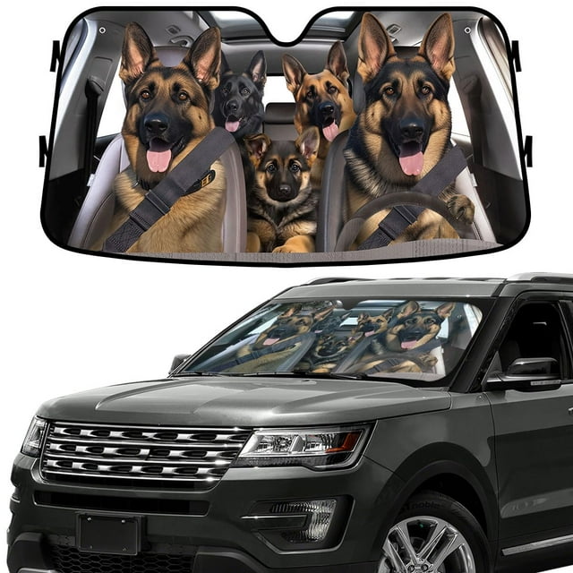 German CM31 Shepherd Dog Family Funny Windshield Sun Shade for Car SUV
