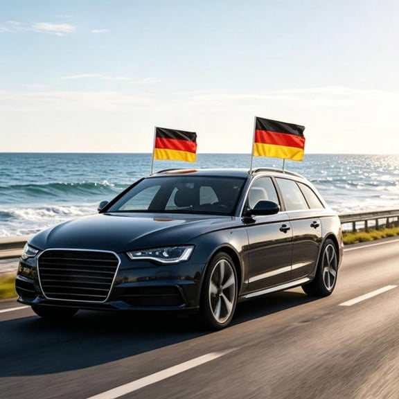 German Car Window Flag Set with Matching Pole, Patriotic Car Flag Accessory, Vivid Banner Suitable for Parades, Sports Events and Various Outdoor Activity Decor
