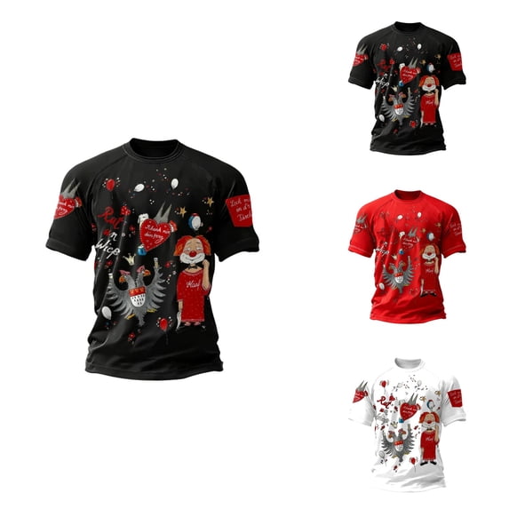 German Carnival Striped Print T-Shirt, Comfortable Casual Short Sleeve Tee for Daily Wear