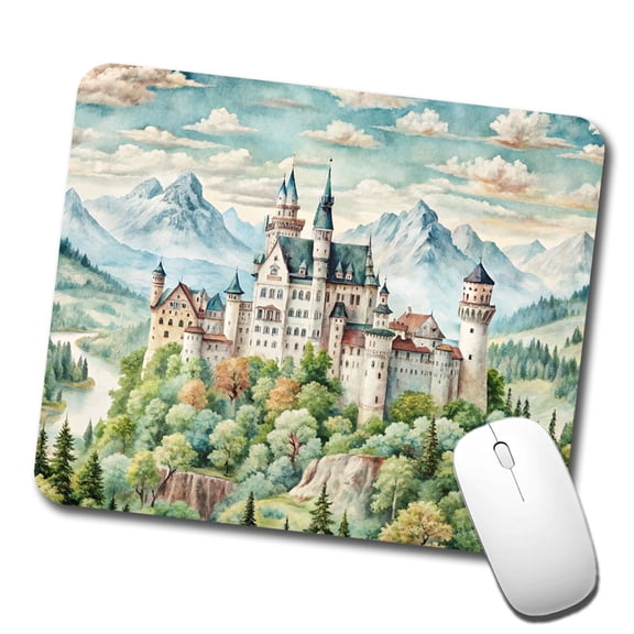 German Castle Watercolor Neuschwanstein Mouse Pad Low Profile Gaming Mat