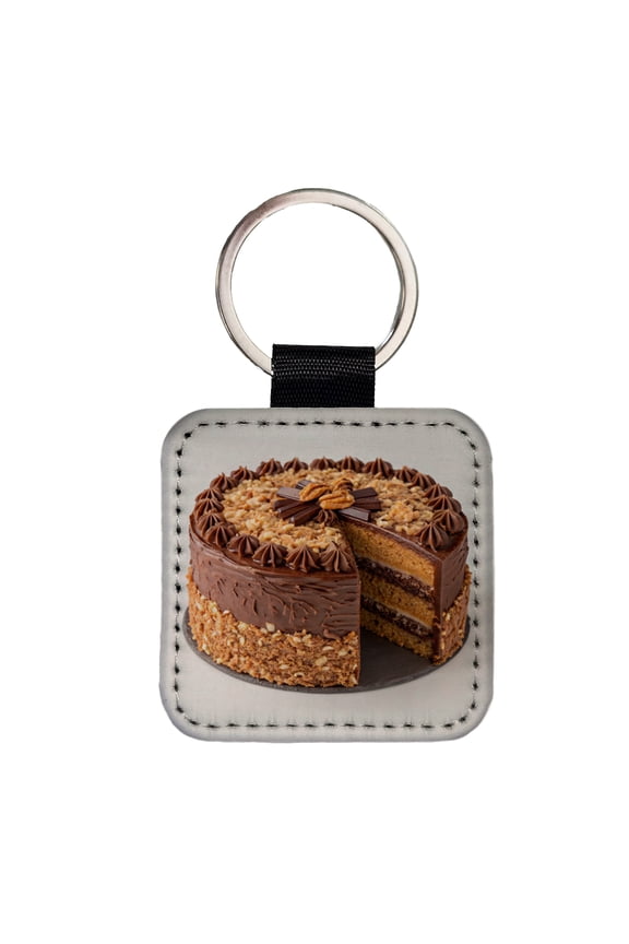 German Chocolate Cake Yummy Dessert Faux Leather Square Keychain