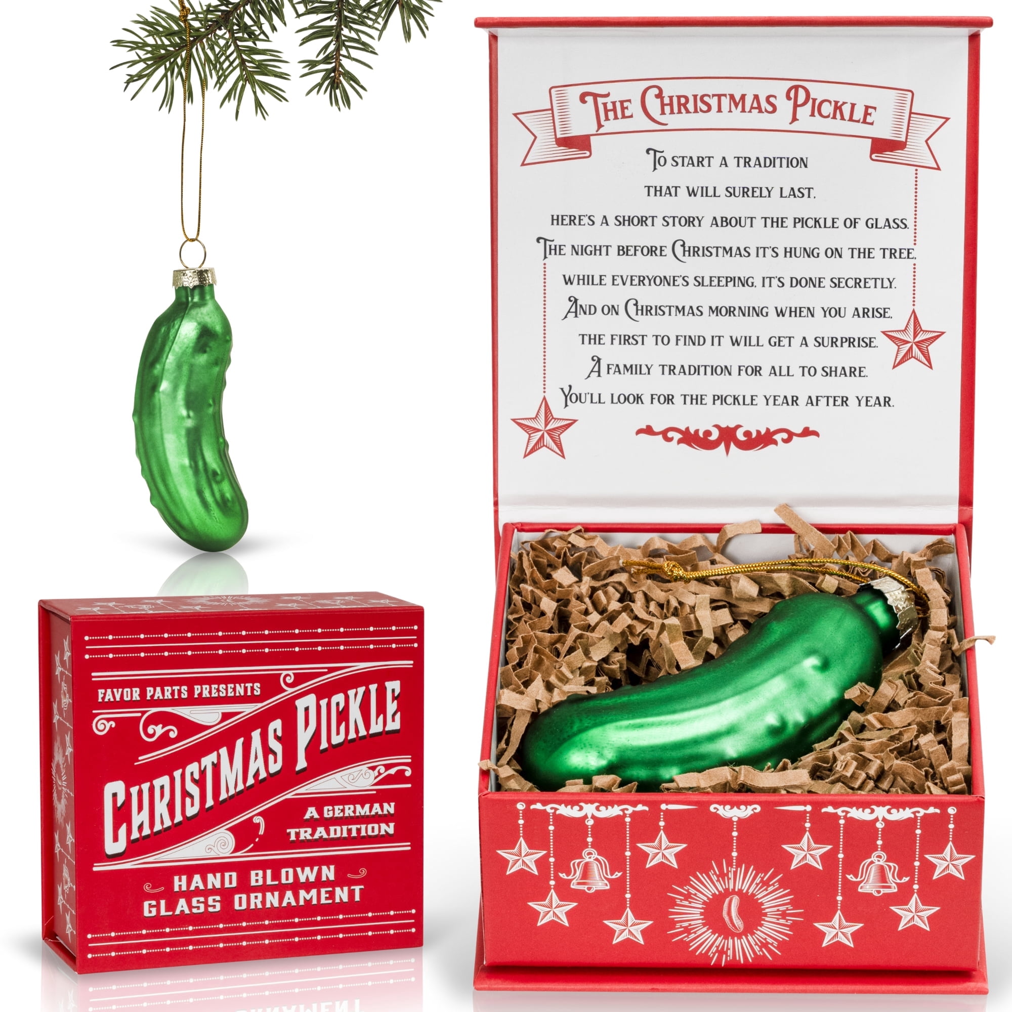 German Christmas Pickle Ornament Tradition Decor - Green Glass Tree ...