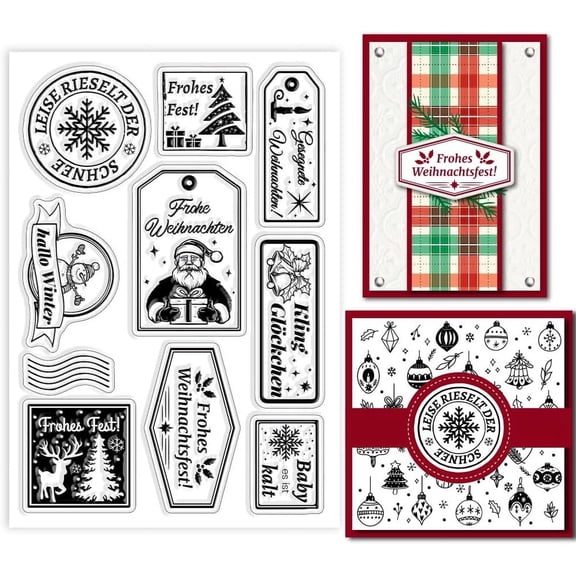 German Christmas Text Label Clear Stamps Santa Claus Snow Snowman Bell Tags Silicone Clear Stamp Seals Transparent Stamps for DIY DIY Scrapbooking Cards Making