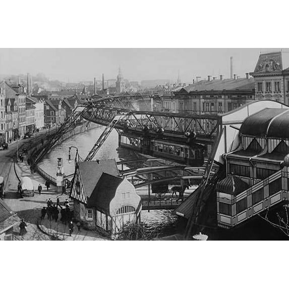 German City Sports Elevated Monorail over River in leading world Technology in Public Transport-Fine art canvas print (20" x 30")