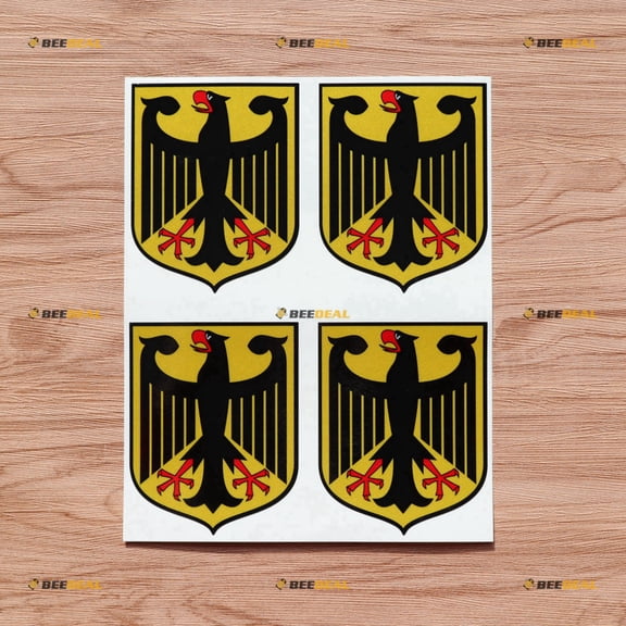 German Coat of Arms Eagle Deutschland Germany Vinyl Decal Sticker - 4 Pack Reflective, 4 Inches - for Car Boat Laptop Cup