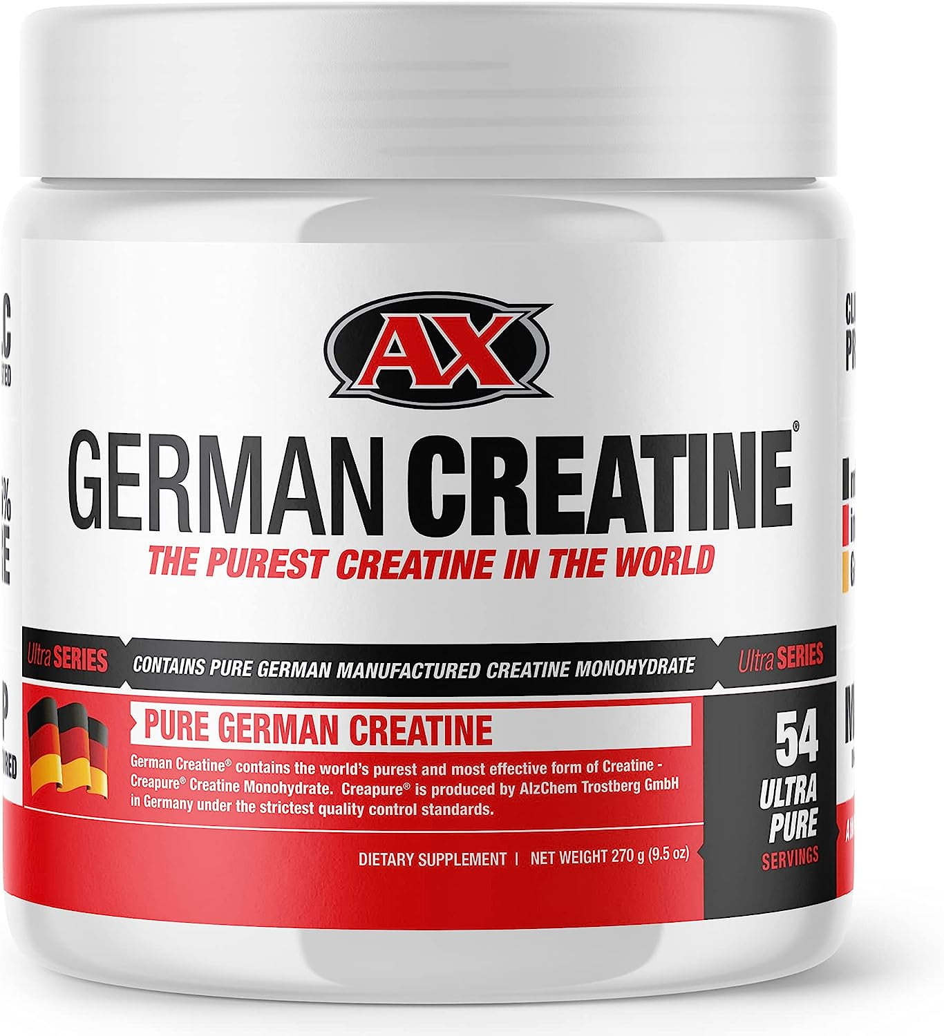German Creatine Pure Creapure, The Purest Creatine Monohydrate Available - 270g 54 Servings , Micronized Creatine from Germany