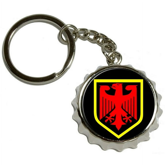 German Crest, Germany, Nickel Plated Metal Popcap Bottle Opener Keychain Key Ring
