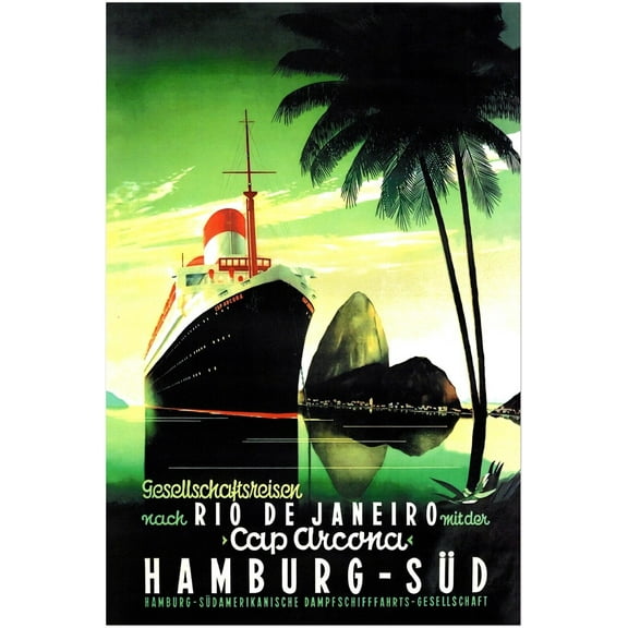 German Cruise Ship - Rio De Janeiro - Vintage Travel Poster, Retro Posters (12x18Inches)