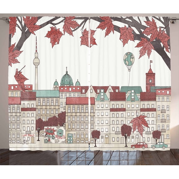 Ambesonne German Curtains 2 Panel Set, Autumn Season in Berlin, 108" x 63", Multicolor