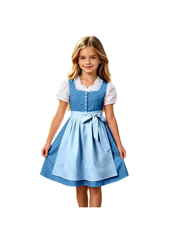 German Dress Girls Dirndl Bavarian Children Short Sleeve Dress Festive Party Dress Size 3-4T