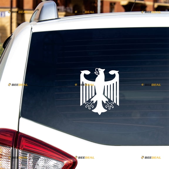 German Eagle Germany Coat of Arms Sticker Decal Vinyl - 2 Pack White 4" - For Car Boat Laptop Cup No Background Die-cut