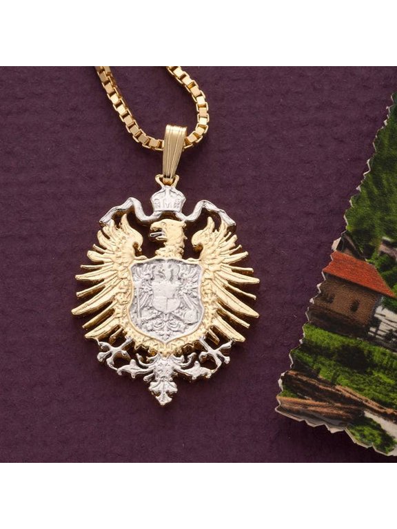 German Eagle Pendant and Necklace, GermanyCoin Hand Cut, 1 1/8" in Diameter