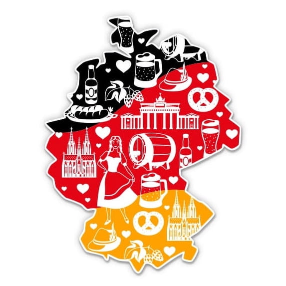 German Elements Map Flag Germany Deutschland - 5" Vinyl Sticker - For Car Laptop I-Pad - Waterproof Decal