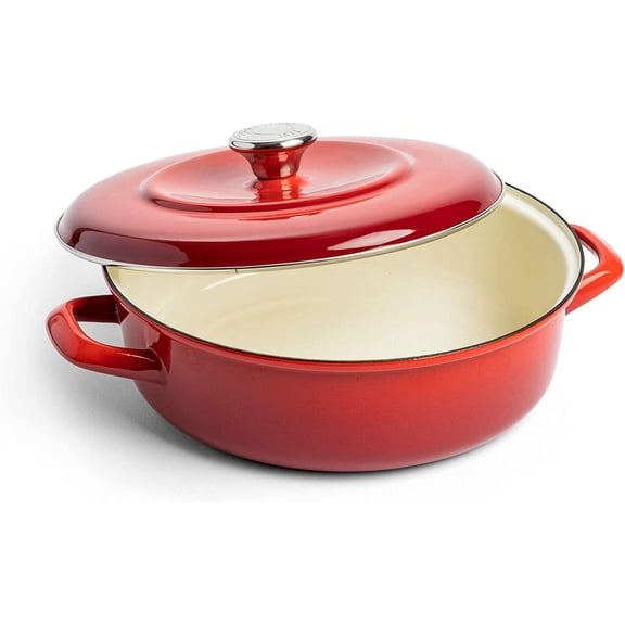 German Enameled Iron, Round 4QT Casserole Braiser with Lid, Foundry Red
