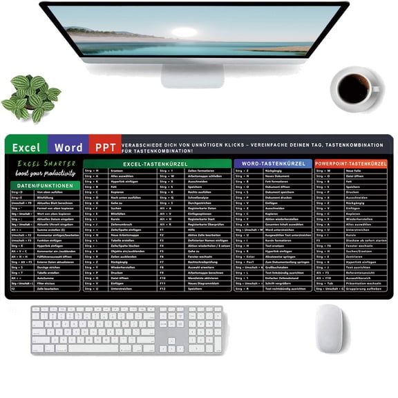 German Excel Word PPT Shortcut Desk Mat, Office Productivity Pad