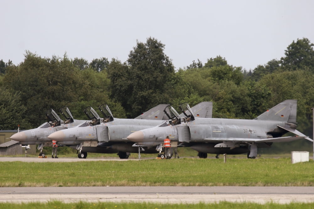 German F-4F Phantom aircraft at Wittmund Germany Canvas Art - Timm ZiegenthalerStocktrek Images (35 x 23)