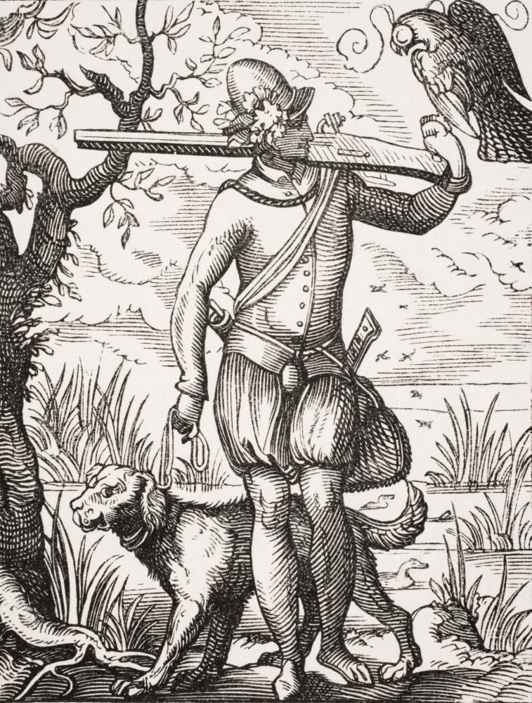 German Falconer 19Th Century Reproduction From 16Th Century Engraving By Jost Amman Canvas Art - Ken Welsh Design Pics (12 x 16)