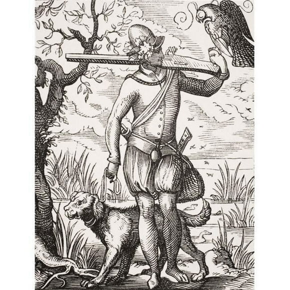 German Falconer 19th Century Reproduction From 16th Century Engraving by Jost Amman Poster Print - Large - 24 x 32