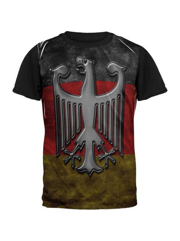 German Flag Eagle Crest All Over Mens Black Back T Shirt Multi LG