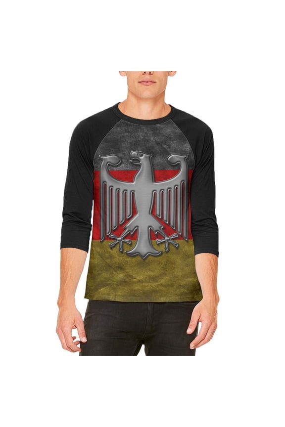 German Flag Eagle Crest Mens Raglan T Shirt White-Black X-LG