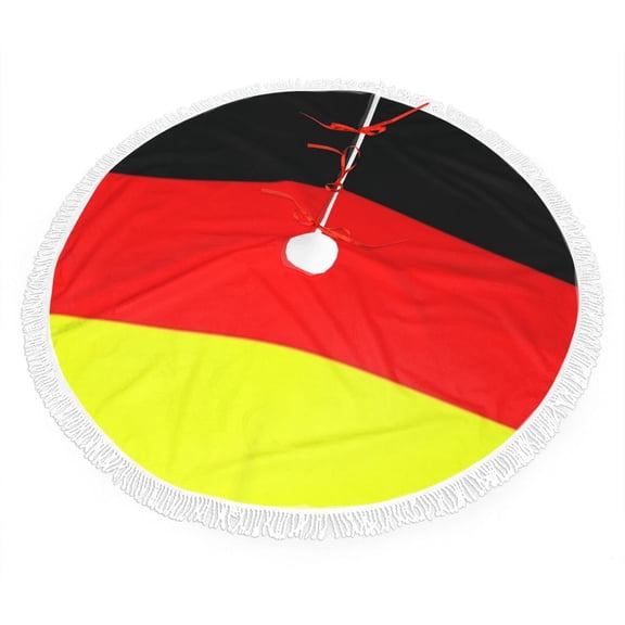 German Flag Germany Christmas Tree Skirts with Tassel Decorations Indoor Outdoor for Holiday Party Home Decor 48"