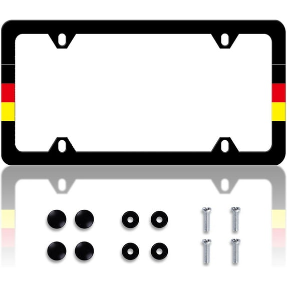 German Flag License Plate Frame Germany License Plate Frames Personalise Stainless Steel Funny Design Compatible with Standard License Plate Holder for USA and Canada 6 X 12 with Screws