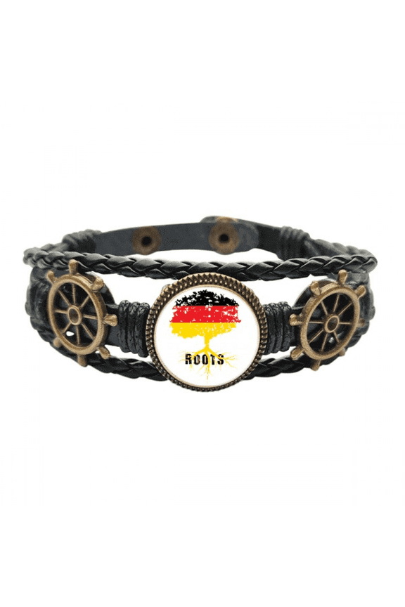 German Flag Root Faly Art Deco Fashion Leather Braided Ocean Bracelet Wristband