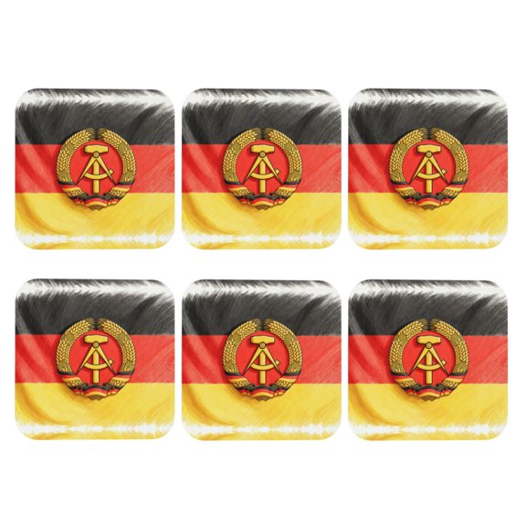 German Flag Set of 6 Faux Leather 4 Inch Coasters Drinks Tabletop Home Dinning Square