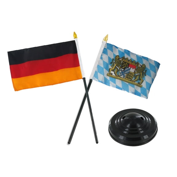 German Germany w/ Bavaria Bavarian Lion Crest Flag 4"x6" Desk Set Black Base