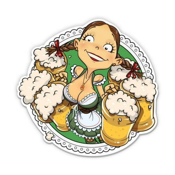 German Girl Beer Festival Oktoberfest - 5" Vinyl Sticker - For Car Laptop I-Pad - Waterproof Decal