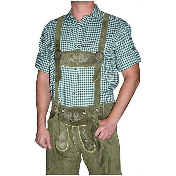 German Green Lederhosen Button Down Longsleeve / Shortsleeve Shirt
