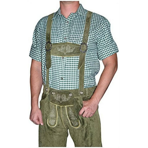 German Green Lederhosen Button Down Longsleeve / Shortsleeve Shirt