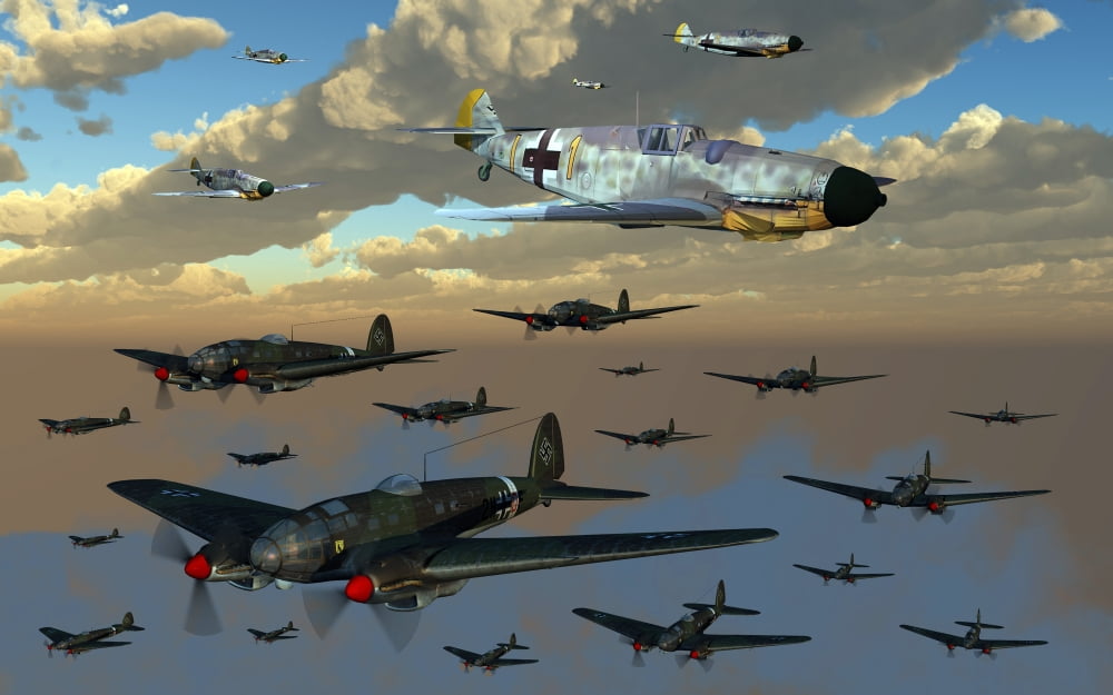 German Heinkel He 111 bombers gather over the English Channel Canvas Art - Mark StevensonStocktrek Images (36 x 23)