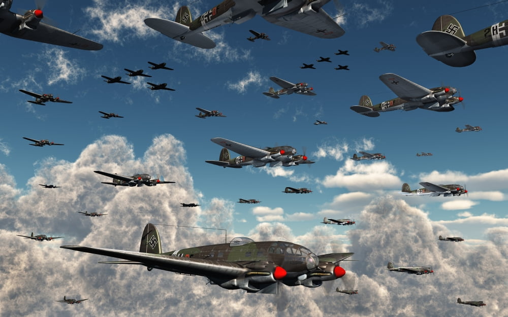 German Heinkel He 111 bombers gather over the English Channel Canvas Art - Mark StevensonStocktrek Images (36 x 23)