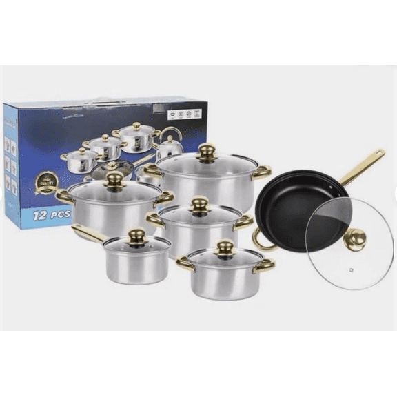 German High-Quality Stainless Steel Cookware Set, 12-Piece Nonstick Pots & Pans Set Stock Pot, Stew Pan & Frying Pan for Everyday Cooking