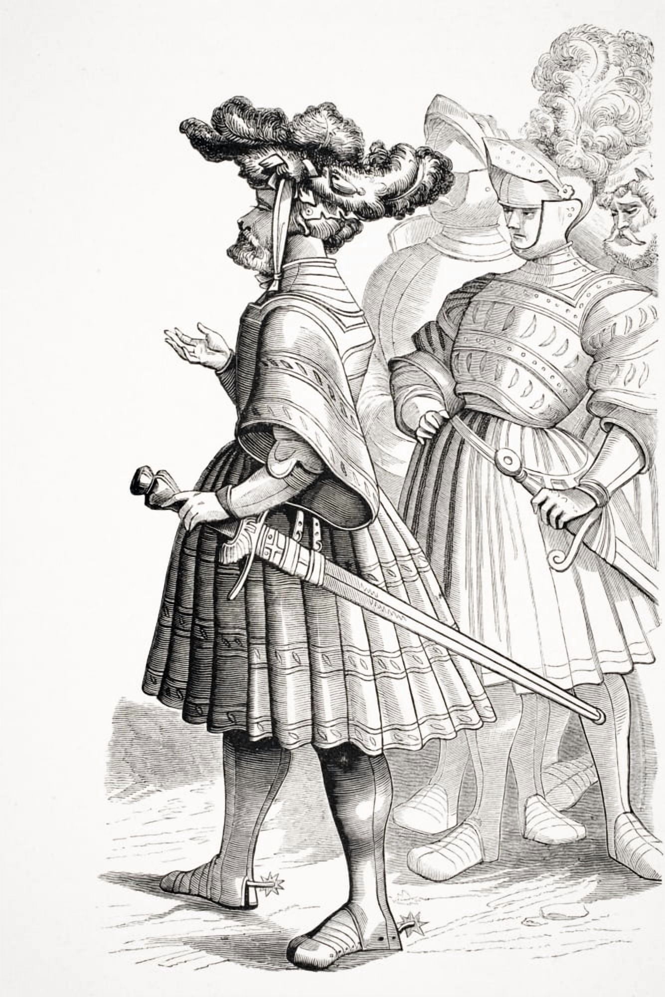 German Knights Of The 15Th Century From Plate In The Life Of The Emperor Maxmilian Engraved By Burgmayer From Drawings By Albert Durer Canvas Art - Ken Welsh Design Pics (22 x 34)