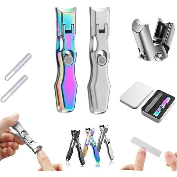 German Nail Clippers for Men Set of 2,Large Wide Jaw German Nail Clippers for Thick Nails, Professional Ultra Sharp Stainless Steel Toenail Splashless Nail Clipper (Silver+Color)