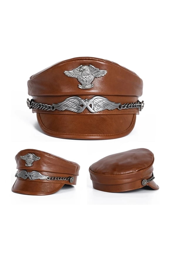German Navy Hat For Men Unisex Genuine Leather Retro Locomotive Caps Male Spring Sailor Captain Casquette Cool Flat Top ,Beautiful Craftsmanship