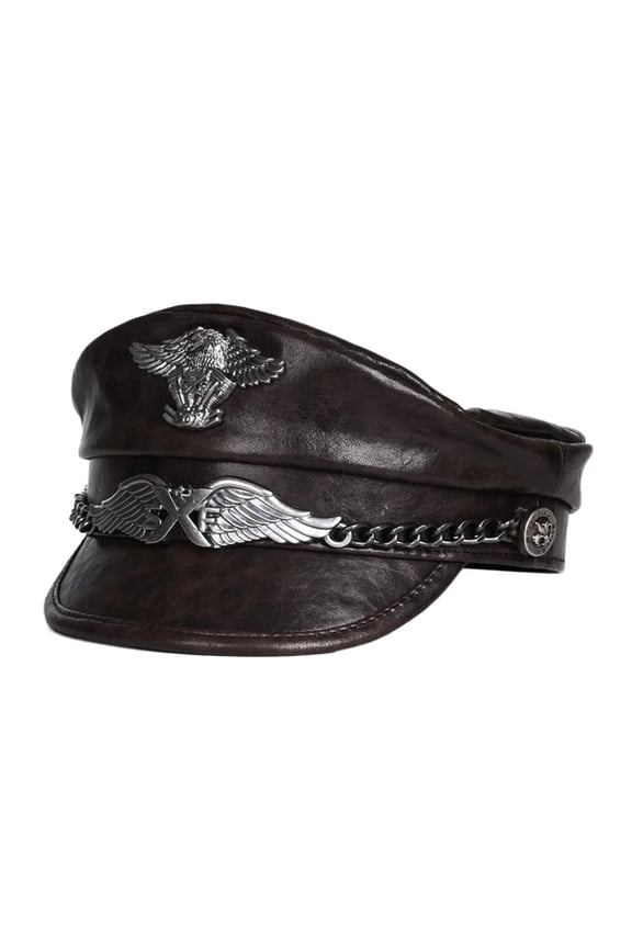 German Navy Hat For Men Unisex Genuine Leather Retro Locomotive Caps Male Spring Sailor Captain Casquette Cool Flat Top ,Durable Quality