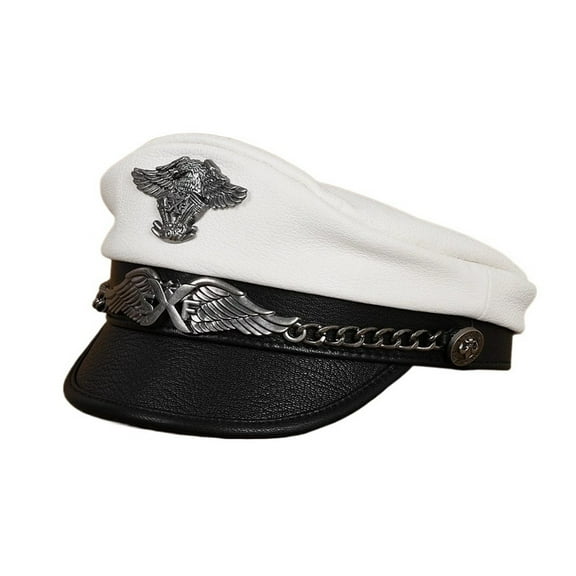 German Navy Hat For Men Unisex Genuine Leather Retro Locomotive Caps Male Spring Sailor Captain Casquette Cool Flat Top ,Durable Quality