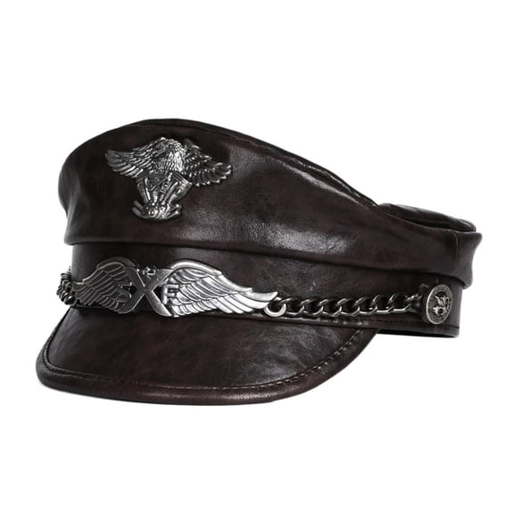 German Navy Hat For Men Unisex Genuine Leather Retro Locomotive Caps Male Spring Sailor Captain Casquette Cool Flat Top ,Unisex