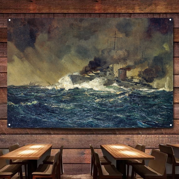 German Navys battleship Tapestry Wall Art Flag World War II Military Historical Posters and Prints Banner Wall Chart Canvas Painting Room, Office, Home Decoration,38X57 inches