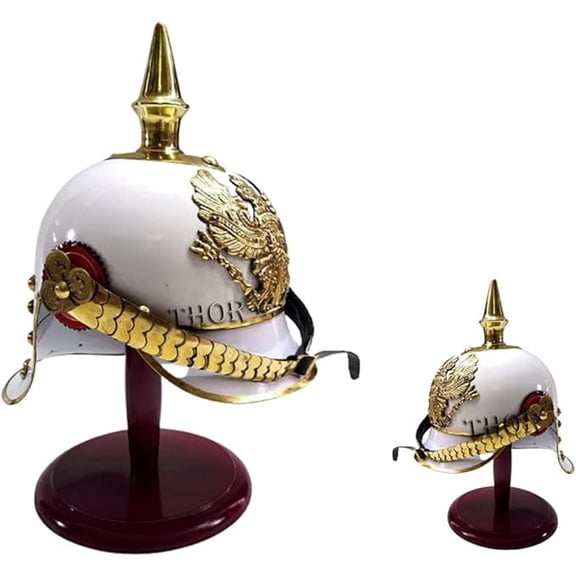 German Officer Pickelhaub Imperial Prussian Armor Helmet White Stand is Free Rustic Vintage Home Decor Gifts